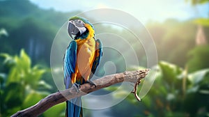 blue macaw bird sitting on a tree branch