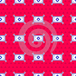 Blue Magic carpet icon isolated seamless pattern on red background. Vector