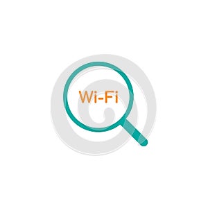 Blue Magnifier with wi-fi sign. Wi-Fi icon search. Magnifying glass icon isolated on white