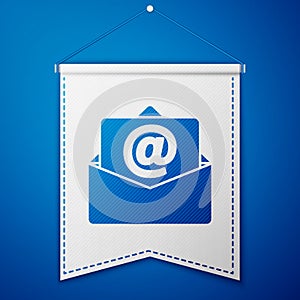Blue Mail and e-mail icon isolated on blue background. Envelope symbol e-mail. Email message sign. White pennant