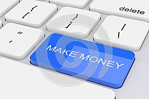 Blue Make Money Key on White PC Keyboard. 3d Rendering