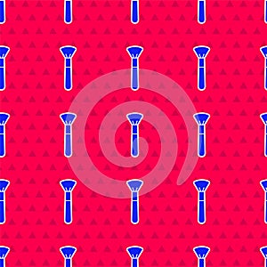 Blue Makeup brush icon isolated seamless pattern on red background. Vector