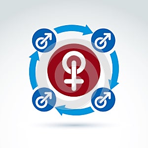 Blue male and red female signs, gender symbols