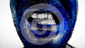 Blue man face with crazy smile