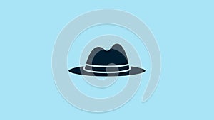 Blue Man hat with ribbon icon isolated on blue background. 4K Video motion graphic animation