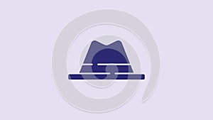Blue Man hat with ribbon icon isolated on purple background. 4K Video motion graphic animation