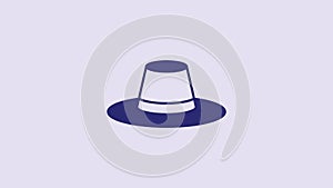 Blue Man hat with ribbon icon isolated on purple background. 4K Video motion graphic animation