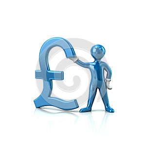 Blue man holding pound sterling symbol