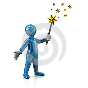 Blue man with magic wand and golden stars