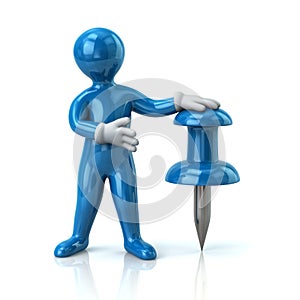 Blue man and push pin