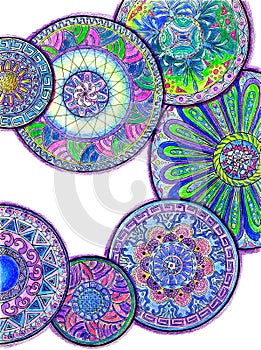 Blue mandala color pencils