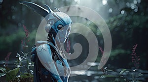 blue mantis adventurer, digital art illustration, Generative AI