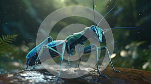 blue mantis adventurer, digital art illustration, Generative AI