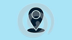 Blue Map pin icon isolated on blue background. Navigation, pointer, location, map, gps, direction, place concept. 4K