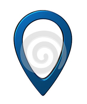 Blue map pointer 3d pin. Location symbol isolated on white background. Web location point, pointer. 3D rendering.