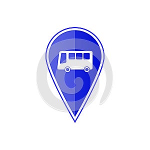 Blue map pointer with bus stop. Vector illustration