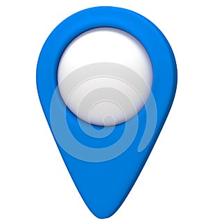 Blue map pointer 3d pin. Location symbol isolated on white background. Web location point, pointer. 3D rendering.