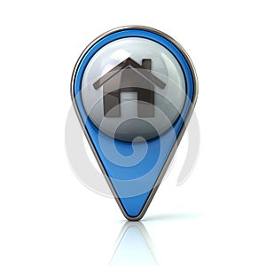 Blue map pointer with home icon