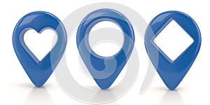 Blue map pointer set 3d illustration