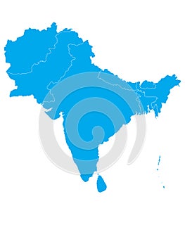 Blue map of South Asia