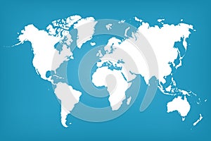 Blue map world. Worldmap global. Worldwide globe. Continents on cyan background. Silhouette map world with oceans. Backdrop for de