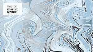 Blue marble decoration. Liquid splash with shiny silver texture. Elegant decoration background. Wood pattern. Natural