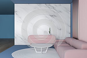 Blue, marble and pink living room