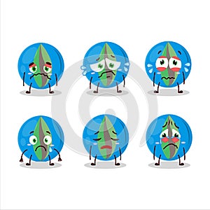 Blue marbles cartoon character with sad expression