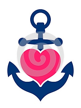 Blue marine anchor with a pink heart