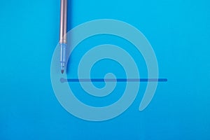 A blue marker with an outline to the end point on a blue background