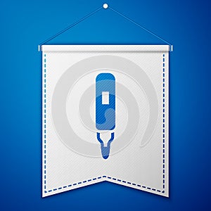 Blue Marker pen icon isolated on blue background. Felt-tip pen. White pennant template. Vector