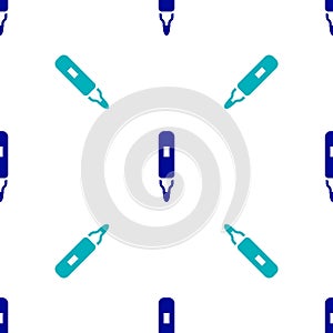 Blue Marker pen icon isolated seamless pattern on white background. Felt-tip pen. Vector