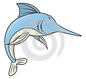 Blue Marlin Fish Cartoon Color Illustration