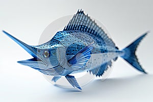 A blue marlin fish isolated on white background, hyper realistic photography style