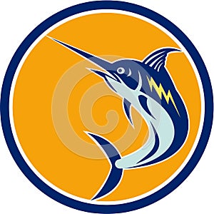 Blue Marlin Fish Jumping Circle Retro