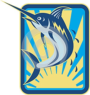 Blue Marlin Fish Jumping Retro
