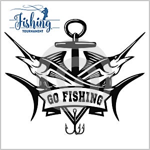 Blue marlin fishing logo illustration. Vector illustration.