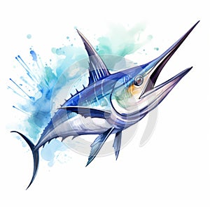 Colorful Watercolor Swordfish Clipart With White Background photo