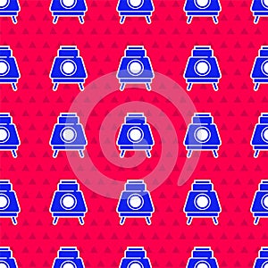 Blue Mars rover icon isolated seamless pattern on red background. Space rover. Moonwalker sign. Apparatus for studying