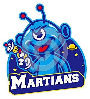 Blue martian hold a laser gun