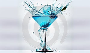 a blue martini with a splash of water on the rim