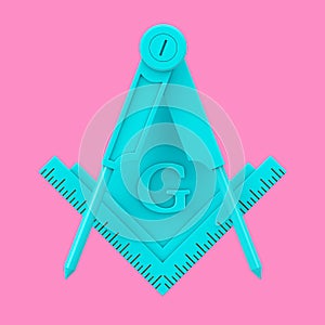 Blue Masonic Freemasonry Square and Compass with G Letter Emblem Icon Logo Symbol as Duotone Style. 3d Rendering