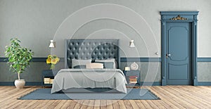 Blue master bedroom in retro style