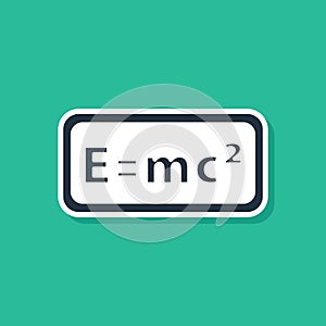 Blue Math system of equation solution icon isolated on green background. E equals mc squared equation on computer screen