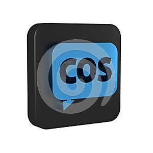 Blue Mathematics function cosine icon isolated on transparent background. Black square button.