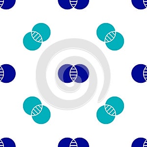 Blue Mathematics sets A and B icon isolated seamless pattern on white background. Symmetric difference. Vector