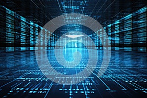 Blue matrix background with binary code. 3d rendering toned image, An abstract digital server background with binary code and AI