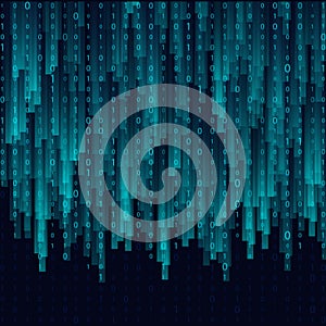Blue Matrix Background. Binary Computer Code. Coding. Hacker concept. Vector Background Illustration