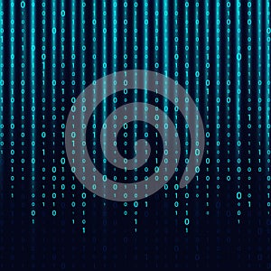 Blue Matrix Background. Binary Computer Code. Coding. Hacker concept. Vector Background Illustration