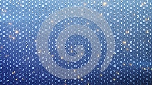 Blue matrix of binary code with glowing symbols 3D render